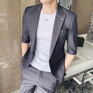 Set: Elbow-sleeve Single-breasted Blazer + Dress Pants