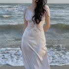 Cap-sleeve Lace Panel Midi Sheath Dress