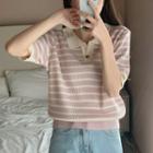 Stripe Rib-knit Polo Shirt