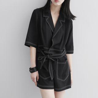 Stitched Playsuit With Sash