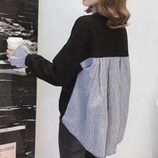 Bell-sleeve Striped Panel Sweatshirt