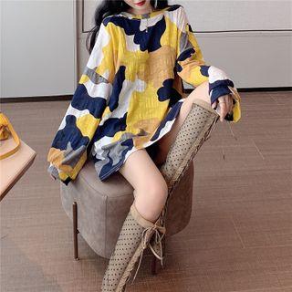 Camo Print Oversized Long Sleeve Top