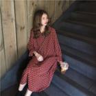 Dot Long-sleeve Loose-fit Shirtdress Red - One Size