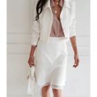 Set: Dual-pocket Crop Jacket + Chiffon-layered Mermaid Skirt