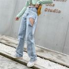 Strappy Distressed Straight Leg Jeans