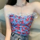 Floral Print Tube Top Floral - Red & Blue - One Size