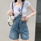 Asymmetrical Denim Suspender Shorts / Short-sleeve T-shirt