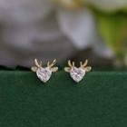 Deer Rhinestone Sterling Silver Earring 1 Pair - Gold - One Size