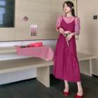 Puff-sleeve Plain T-shirt / Sleeveless Midi Dress