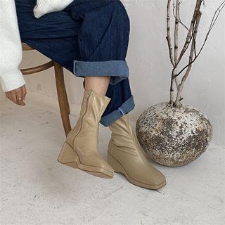 Square-toe Wedge Heel Short Boots