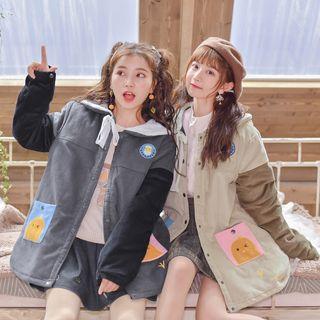 Fleece Collar Corduroy Jacket Khaki - L