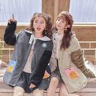 Fleece Collar Corduroy Jacket Khaki - L