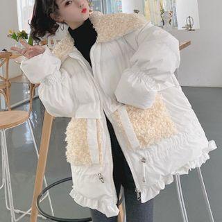 Faux Shearling Panel Padded Zip Jacket White - One Size