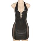 Halter Lace-up Faux Leather Mini Bodycon Dress