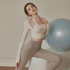 Long-sleeve Cropped Sports Top / Yoga Pants / Set