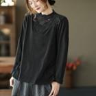 Long-sleeve Lace Panel Mock-neck Top