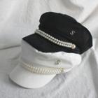 Faux Pearl Velvet Military Cap