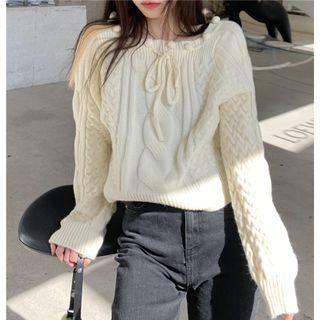 Long-sleeve Plain Cable Knit  Sweater