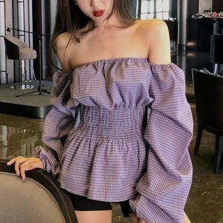 Reversible Off-shoulder Checked Top