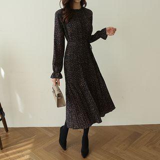 Crystal-pleat Long Floral Dress