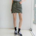 Plus Size Inset Shorts Fray-hem Mini Skirt