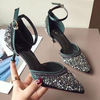 Sequin Pointed Toe High Heel Dorsay Pumps