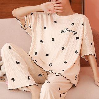 Loungewear Set : Short-sleeve Lettering Top + Pants
