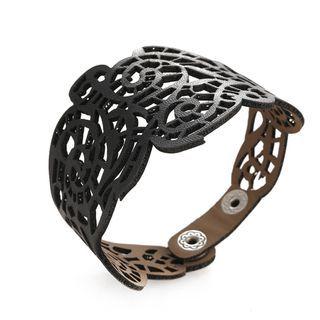 Cutout Faux Leather Bangle 62b34 - Black - One Size