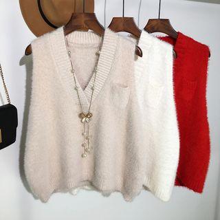 Pocket Detail Knit Vest Red - One Size
