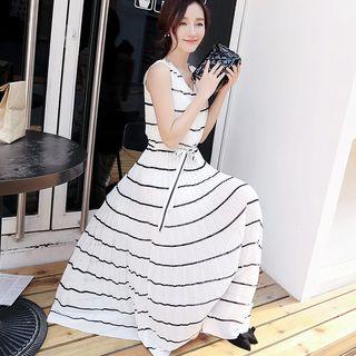 Sleeveless Striped Maxi Chiffon Dress
