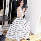 Sleeveless Striped Maxi Chiffon Dress