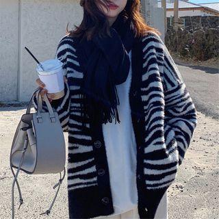 Buttoned Zebra Print Cardigan