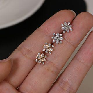 Rhinestone Floral Sterling Silver Ear Stud