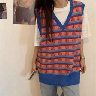 Patterned Knit Vest Pink & Blue - One Size