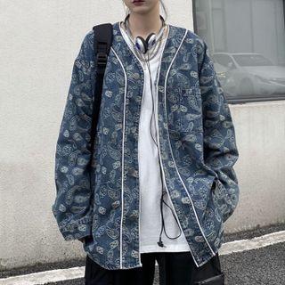 Paisley Embroidered Denim Button Jacket