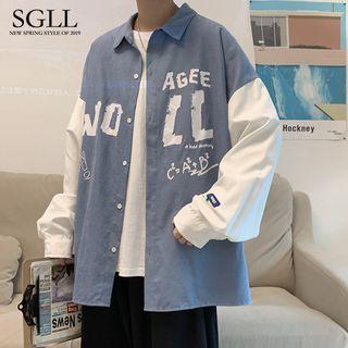 Lettering Two-tone Shirt Jacket