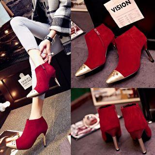 High Heel Studded Color Block Ankle Boots