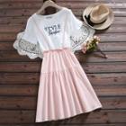 Mock Two-piece Short-sleeve Embroidered A-line Dress