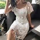 Short-sleeve A-line Crochet Lace Dress