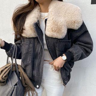 Eco-fur Capelet Denim Blouson Jacket