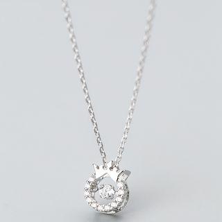 925 Sterling Silver Rhinestone Crown Pendant Necklace S925 Silver - Necklace - Silver - One Size