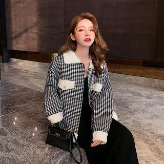 Houndstooth Shearling Coat