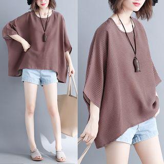 Pinstriped 3/4 Sleeve Chiffon Blouse
