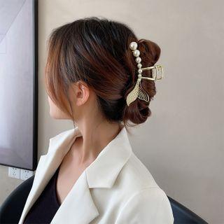 Fish Tail Faux Peal Hair Claw 1pc - Gold - One Size