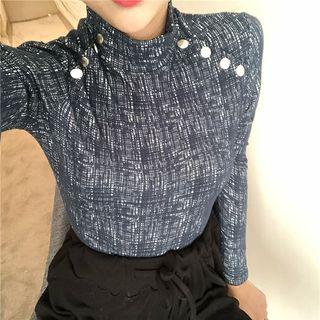 Long-sleeve Mock Neck Print Top