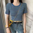 Tie-back Stripe Cropped Lightweight Knit Top