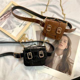 Croc Grain Faux Leather Pouch Belt