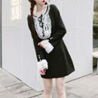 Long-sleeve Lace Panel Mini Dress Black - One Size