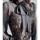 Tie-front Lace-panel Top