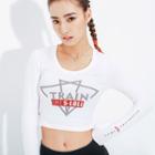 Long-sleeve Lettering Cropped Sport T-shirt